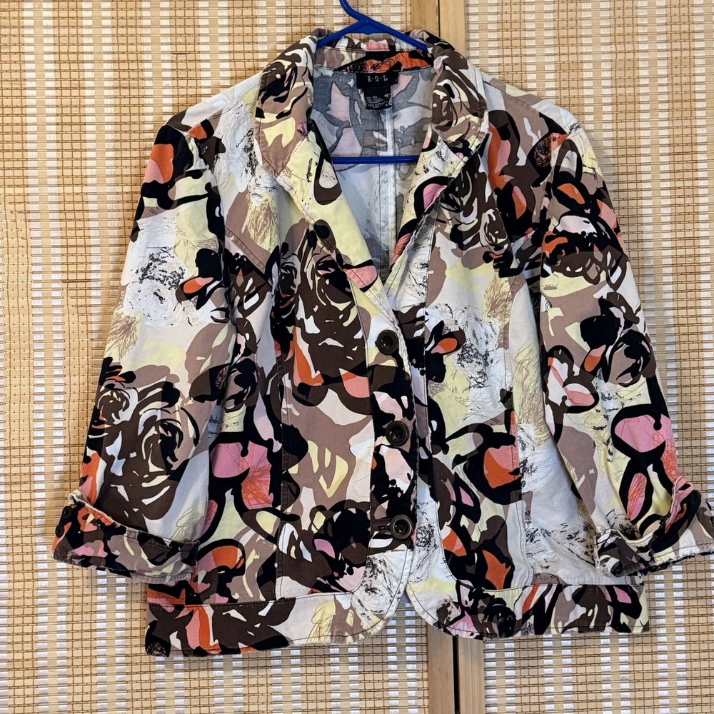 RQT Womens XL Jacket Floral 3/4 Sleeves Lagenlook Grunge Boho Y2K Flaws